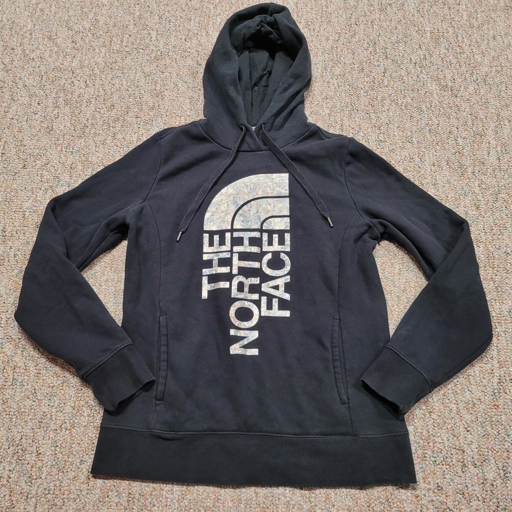 The North Face Hoodie Womens Medium Black Holographic Logo Pullover‎ Sweatshirt